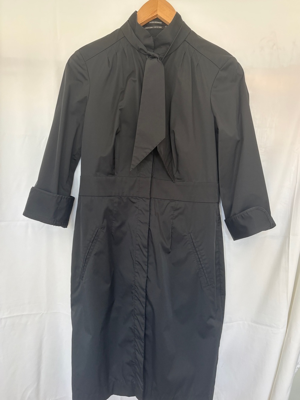 Club Monaco Tie Neck Black Shirt Dress Vintage 2000s Above Knee 3/4 Sleeve Sz 8 - Picture 6 of 9